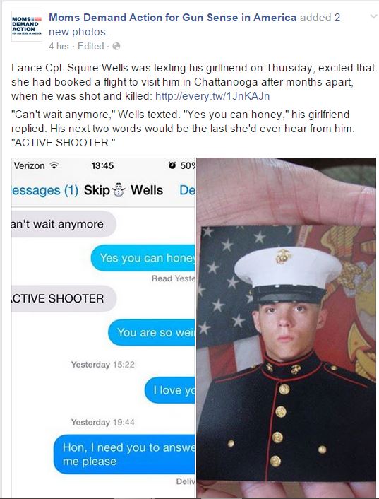 Moms Demand Lance Cpl Squire Wells