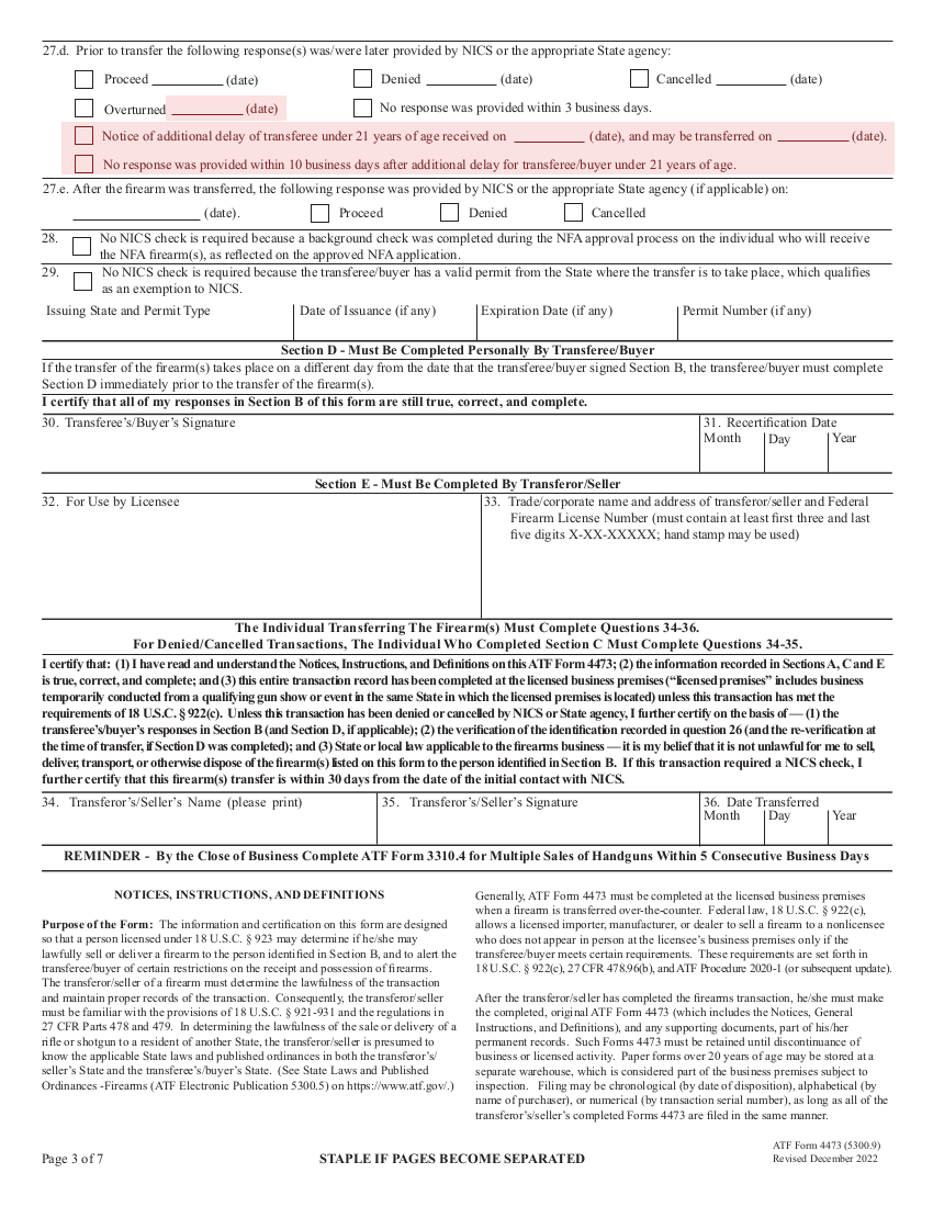 New 4473 Forms Gun Free Zone